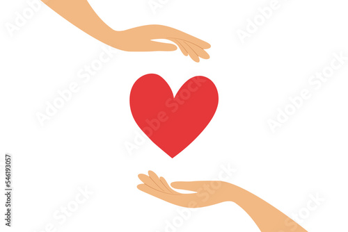 Vector illustration. Hand pose concept. A female or male hand holding a heart. The picture shows hands and a red heart. Cartoon style. Suitable for a sticker or emoji for messengers.