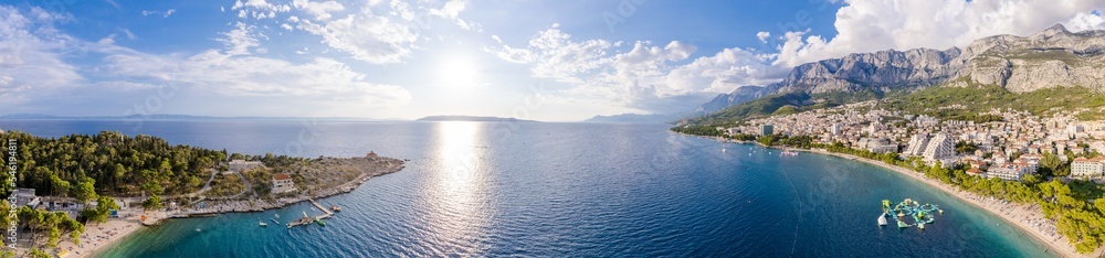 Makarska riviera tower and coastline view, Dalmatia region of Croatia