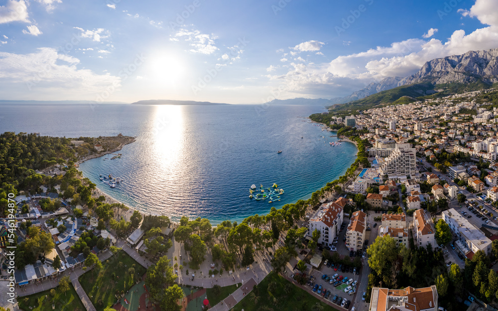 Aerial view of Makarska in summer, Croatia