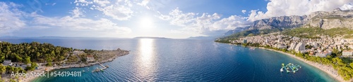 Leinwand Poster Makarska riviera tower and coastline view, Dalmatia region of Croatia
