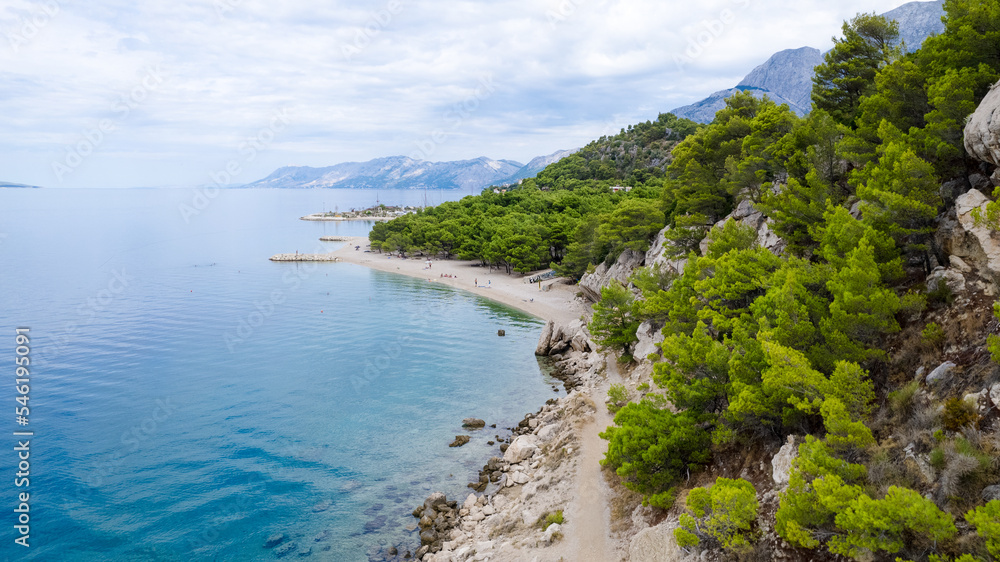 Turquoise Adriatic sea and rocky coast in Krvavica, Croatia