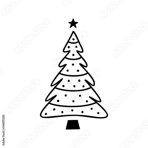 Linear hand drawn christmas tree vector illustration