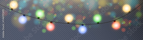 Christmas lights isolated on transparent background. Set of bright Christmas glowing garlands with sparks. For congratulations, invitations and New Year's design. 