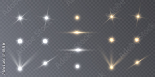 Glow of bright light effects of light on a transparent background. Blurred vector collection of stars. Sun, flash and bright glow.
