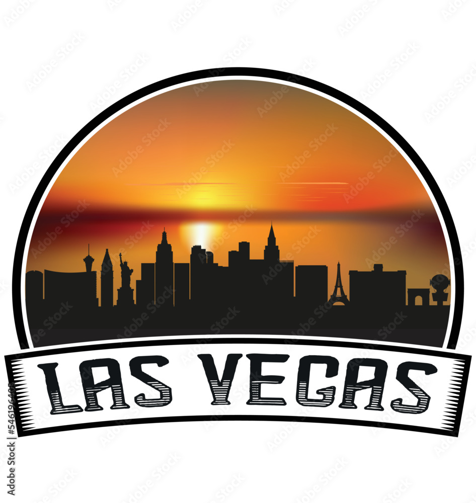 Las Vegas Nevada USA Skyline Sunset Travel Souvenir Sticker Logo Badge Stamp Emblem Coat of Arms Vector Illustration EPS