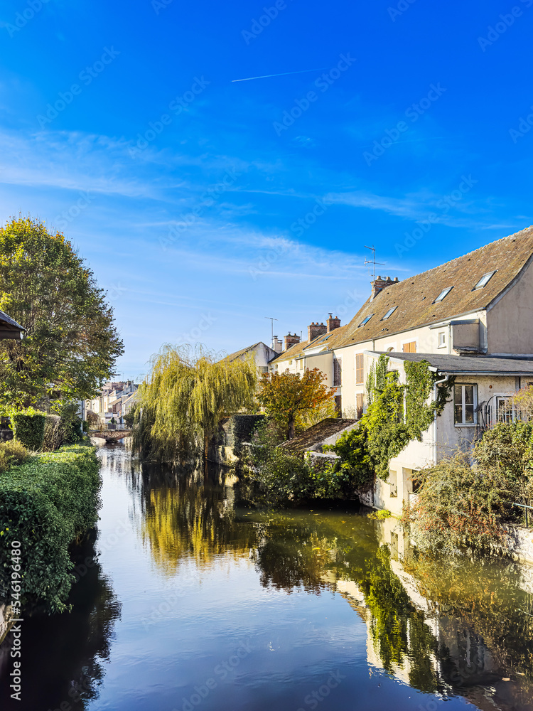 Street view of old village Nemours in France