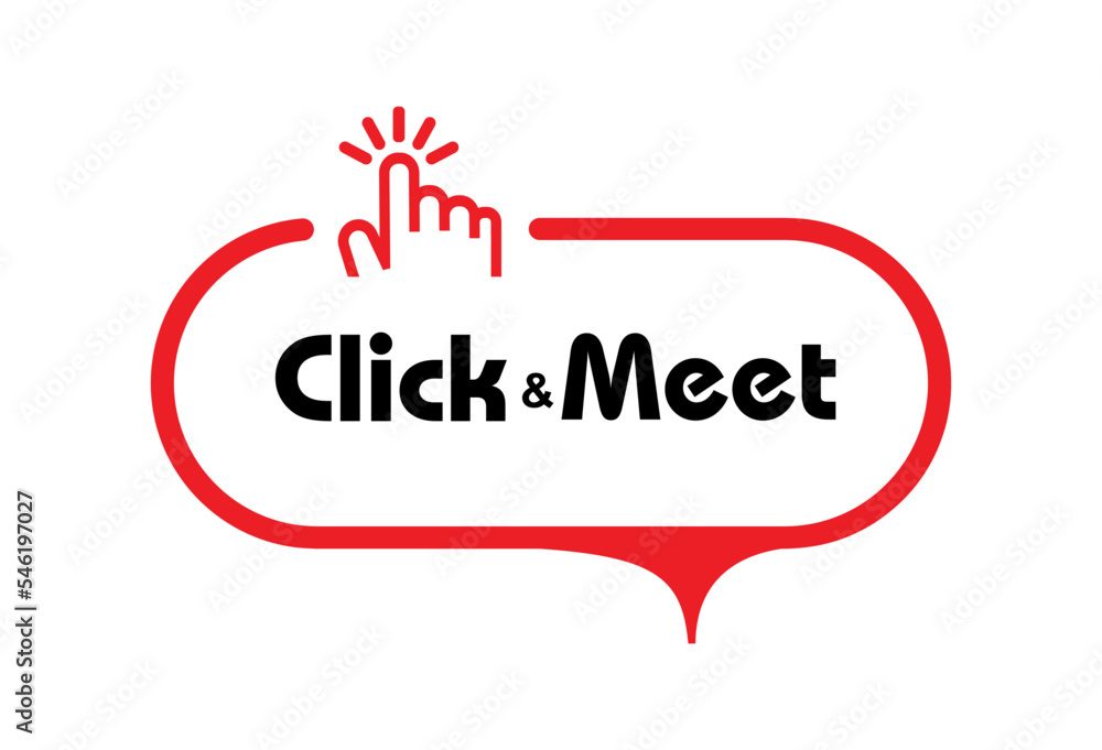 click and meet sign on white background
