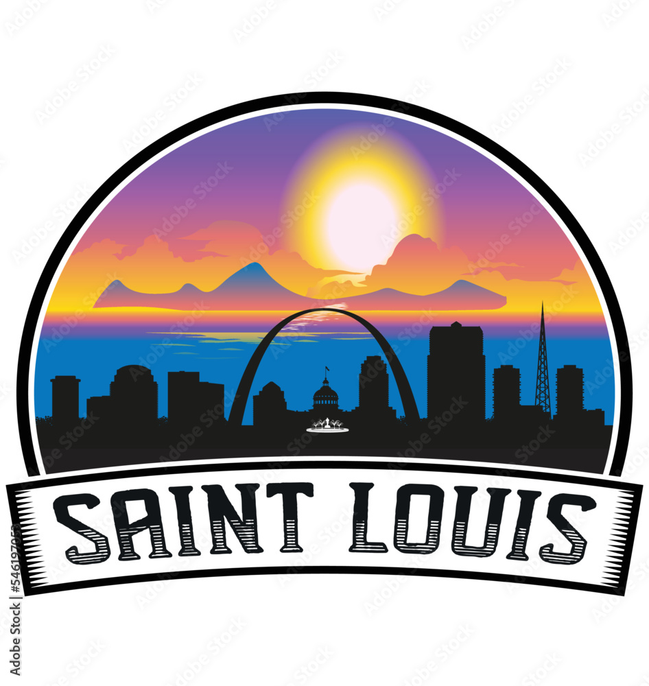 Saint Louis Missouri USA Skyline Sunset Travel Souvenir Sticker Logo Badge Stamp Emblem Coat of Arms Vector Illustration EPS