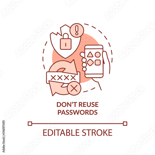 Do not reuse passwords terracotta concept icon. Unsafety login data abstract idea thin line illustration. Isolated outline drawing. Editable stroke. Arial, Myriad Pro-Bold fonts used