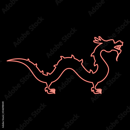 Neon chinese dragon red color vector illustration image flat style