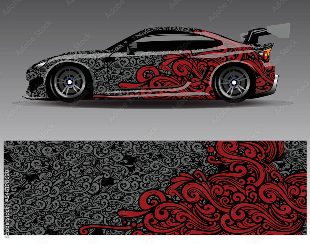 Car wrap design vector. Graphic abstract stripe racing background kit designs for wrap vehicle