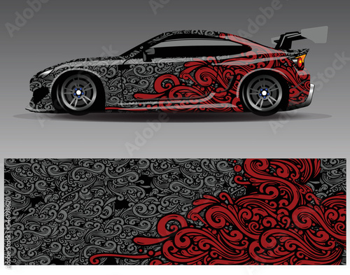 Car wrap design vector. Graphic abstract stripe racing background kit designs for wrap vehicle  race car  rally  adventure and livery