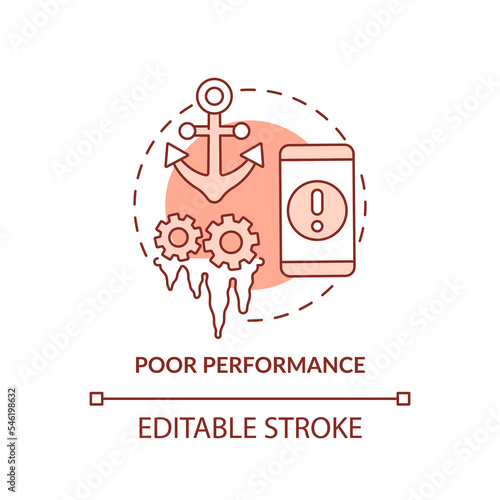 Poor performance terracotta concept icon. Freezing screen. Crashing apps abstract idea thin line illustration. Isolated outline drawing. Editable stroke. Arial, Myriad Pro-Bold fonts used