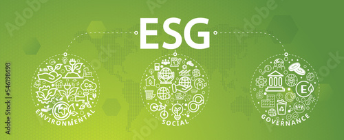 ESG icon vector illustration concept for environmental, social and governance in sustainable and ethical business networking on green background Web and Social Header Banners for ESG