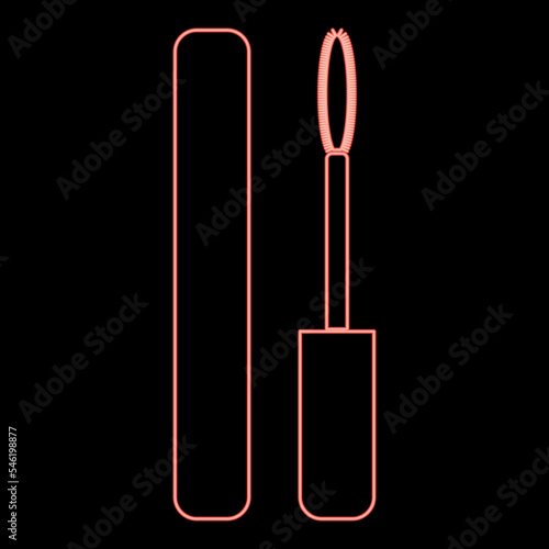 Neon mascara brush eyes mascara red color vector illustration image flat style