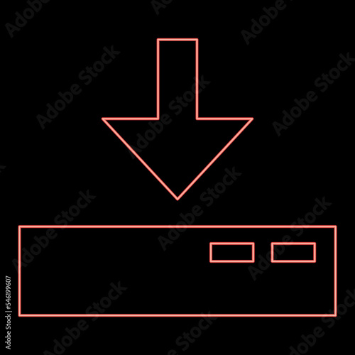 Neon download to server red color vector illustration image flat style