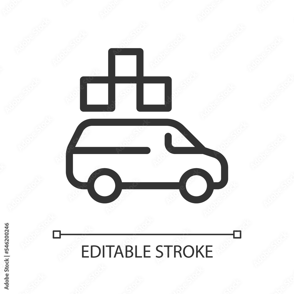 Minivan taxi pixel perfect linear ui icon. Freight delivery service. Online car ordering. GUI, UX design. Outline isolated user interface element for app and web. Editable stroke. Arial font used Minivan taxi pixel perfect linear ui icon. Freight delivery service. Online car ordering. GUI, UX design. Outline isolated user interface element for app and web. Editable stroke. Arial font used