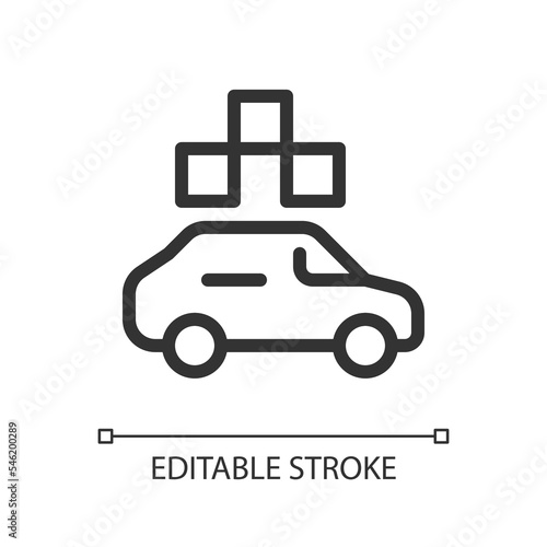 Taxi with checker pixel perfect linear ui icon. Vehicle order. Urban transportation service. GUI, UX design. Outline isolated user interface element for app and web. Editable stroke. Arial font used