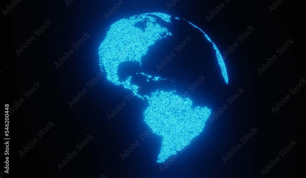 Holographic image of palnet Earth. 3d rendering.