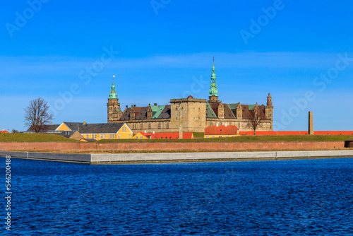 View of Kronborg Castle and Oresund strait in Helsingor (Elsinore), Denmark