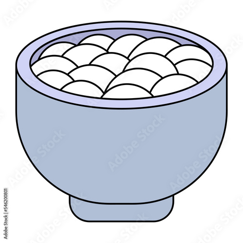Mashed potatoes in a bowl. Delicious soup in a bowl. Color vector illustration. Cartoon style. Baby porridge in a cup. Isolated background. Idea for web design, menu.