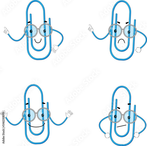 vector illustration set of cute cartoon paper clips with different emotions