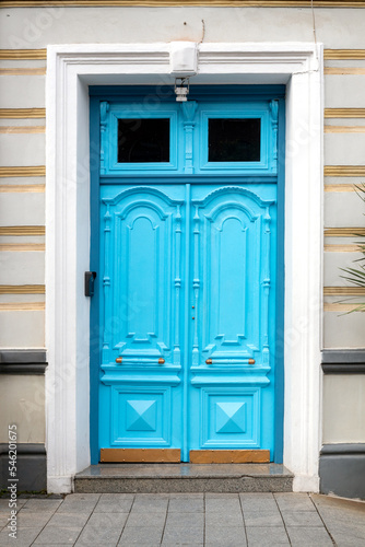 Bright blue wooden vintage door