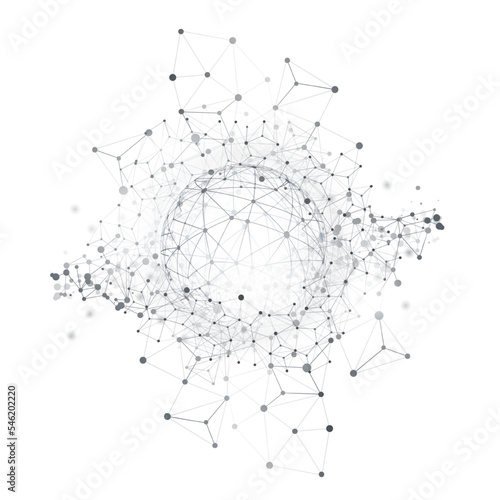 Black and White Modern Minimal Style Ploygonal Networks Structure, Telecommunications Concept Design, Network Connections, Transparent Geometric Wireframe - Vector Illustration Isolated on White