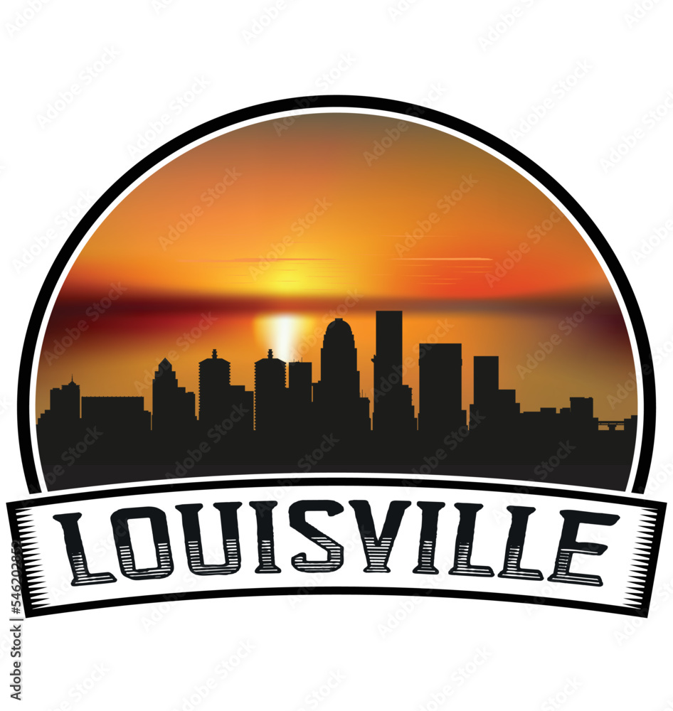 Louisville Kentucky USA Skyline Sunset Travel Souvenir Sticker Logo Badge Stamp Emblem Coat of Arms Vector Illustration EPS