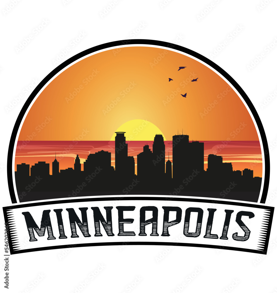 Minneapolis Minnesota USA Skyline Sunset Travel Souvenir Sticker Logo Badge Stamp Emblem Coat of Arms Vector Illustration EPS