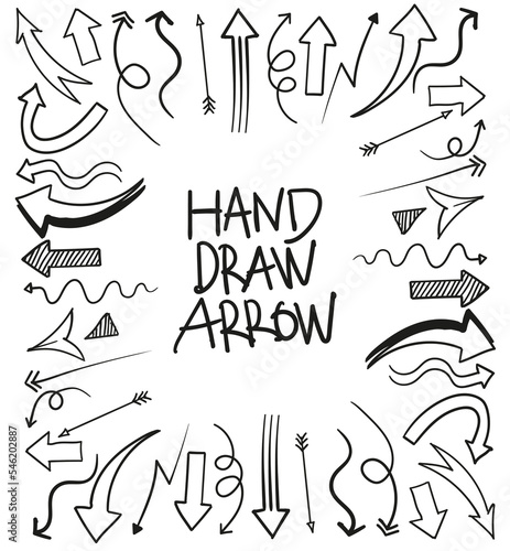 hand draw arrow set  cpeech bubble  stars  cloud vector illustration