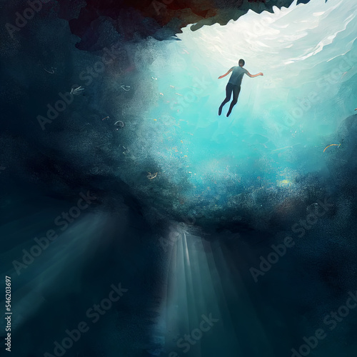 man swimming in deep water