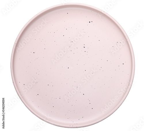 Empty pink flat round plate, transparent background, top view