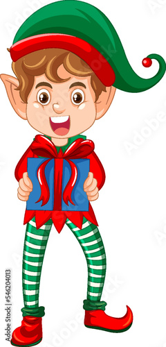 Cute kid wearing elf costume cartoon