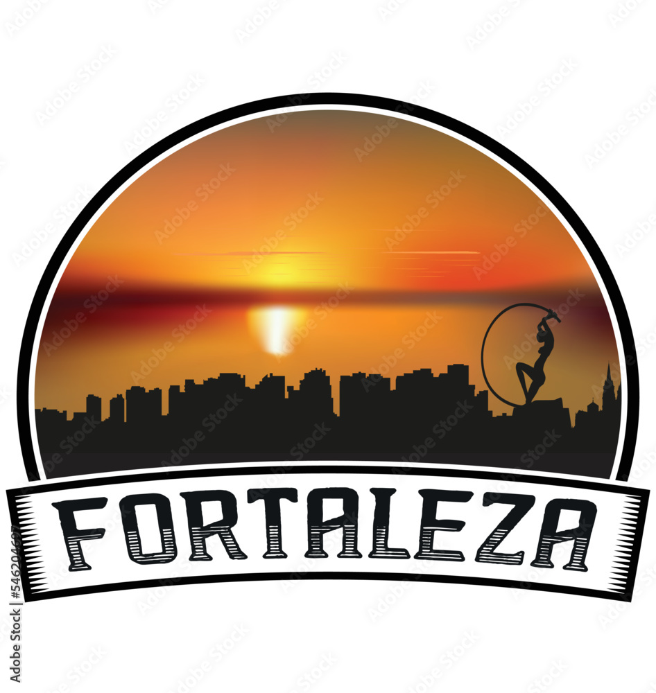 Fortaleza Brazil Skyline Sunset Travel Souvenir Sticker Logo Badge Stamp Emblem Coat of Arms Vector Illustration EPS