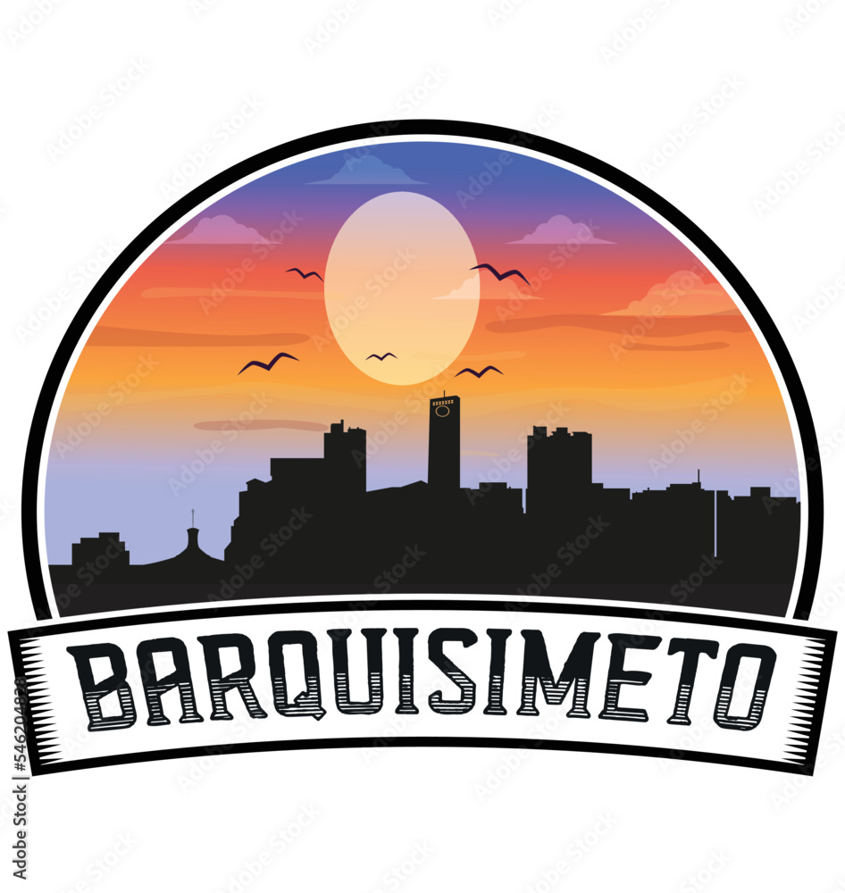 Barquisimeto Venezuela Skyline Sunset Travel Souvenir Sticker Logo Badge Stamp Emblem Coat of Arms Vector Illustration EPS