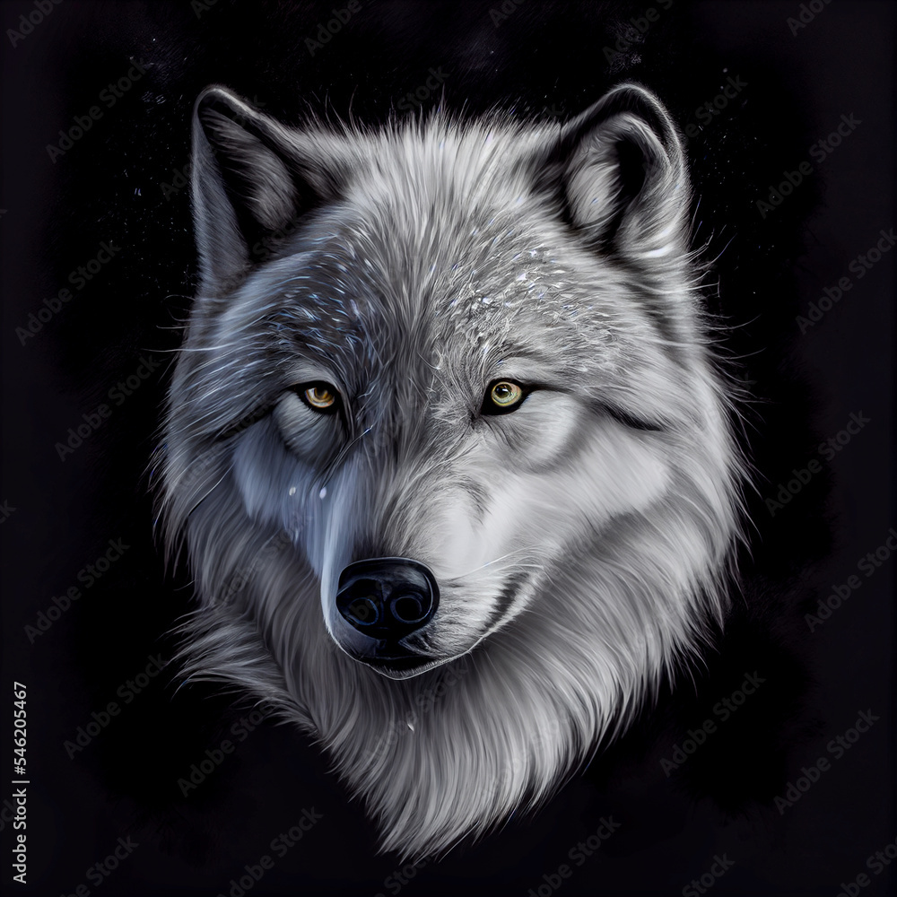 Wolf on a Black Background, Generative AI Illustration