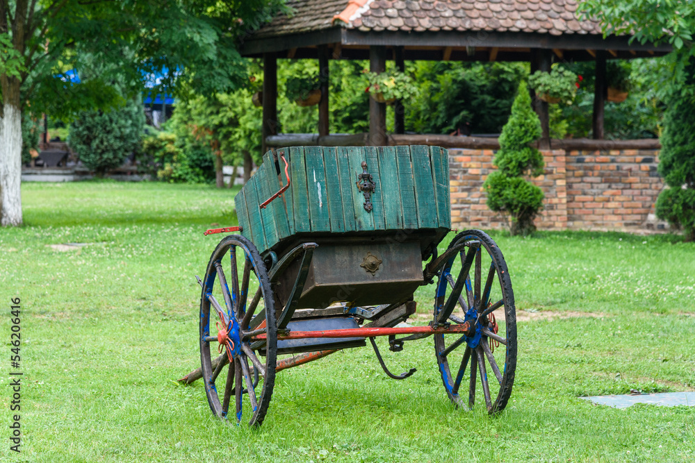 Traditional serbian style carriage cart. Old wagon of farmer