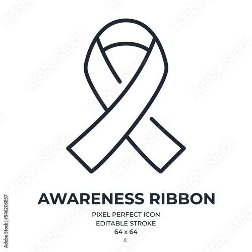 Awareness ribbon editable stroke outline icon isolated on white background flat vector illustration. Pixel perfect. 64 x 64.