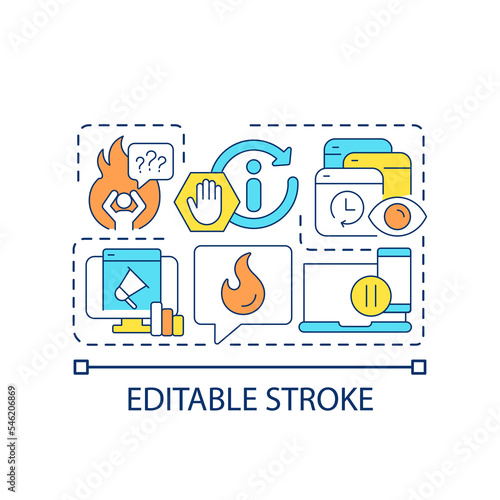 Deal with news overload concept icon. Prevent infoxication. Manage information consumption abstract idea thin line illustration. Isolated outline drawing. Editable stroke. Arial font used
