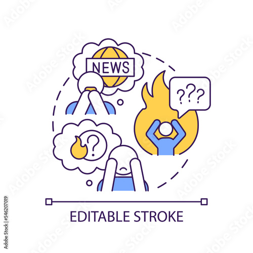 Negative impacts of bad news concept icon. Media consumption. Deal with information overload abstract idea thin line illustration. Isolated outline drawing. Editable stroke. Arial font used