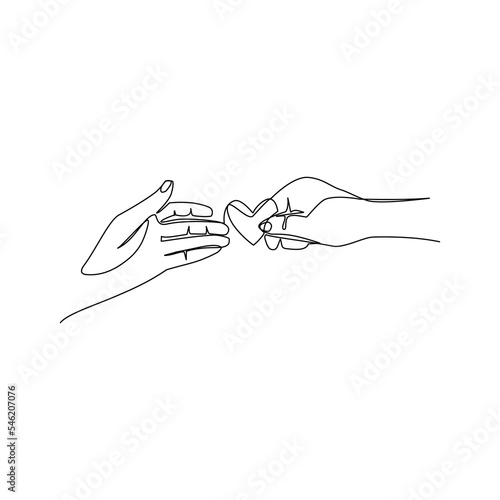Vector illustration of hands holding a valentine hand drawn in line art style