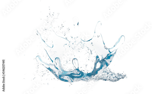 3d water splash transparent, clear blue water scattered around isolated. 3d render illustration