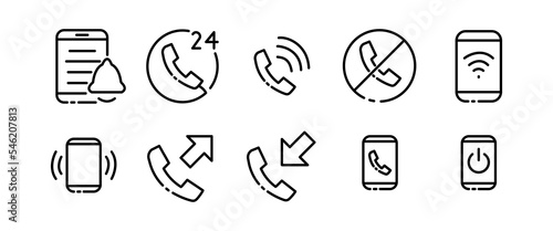 Call center services set icon. Phone, landline, speech bubble, planet, worldwide, online, contact us, 24, around the clock. Hotline concept. Vector black set icon on a white background for Business