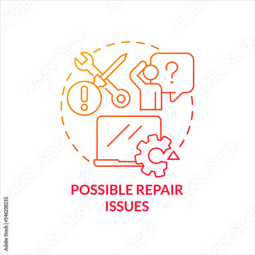 Possible repair issues red gradient concept icon. Equipment service. Hardware maintenance. Fixing problems abstract idea thin line illustration. Isolated outline drawing. Myriad Pro-Bold fonts used