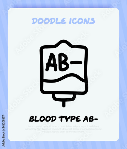 Blood bag with plasma. Doodle thin line icon. Blood donation. Blood type AB-. Vector illustration.
