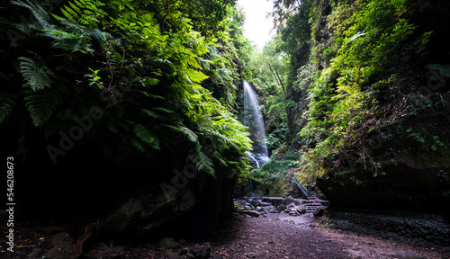 Waterfalls at the end of the narrow canyon in La Palma Island