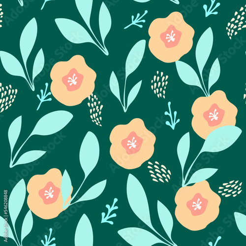 Seamless pattern with hand drawn abstract flowers and elements,botanical illustration for wrapping and textile,floral motif for wallpaper,home decor,accessories,sublimation print design.