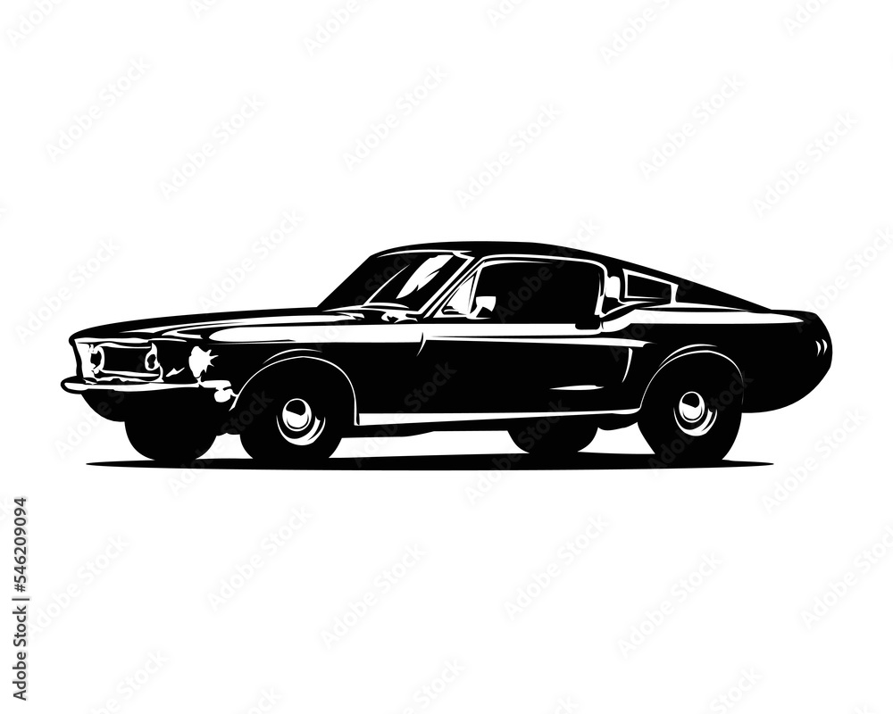 Fototapeta premium old american muscle car isolated vector illustration showing from the side. best for badge, icon and sticker design.