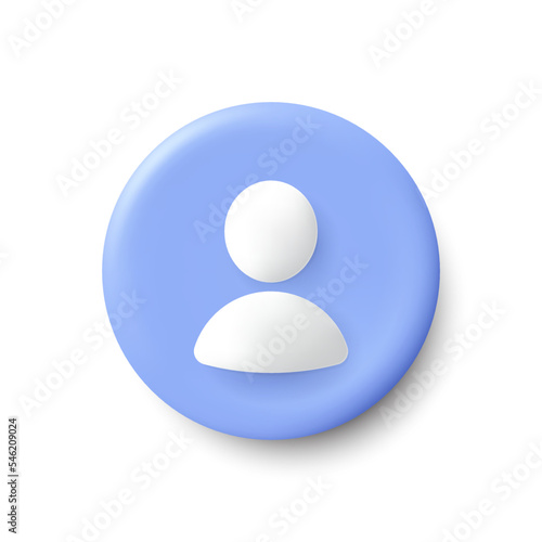 User profile 3d icon. Avatar or person button. Profile picture, portrait symbol. Neutral gender silhouette icon. 3d circle button with avatar photo. Blank profile silhouette. Vector